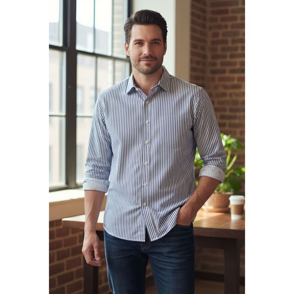 Tommy Bahama Blue‎ Striped Button Down 16.5 36-37